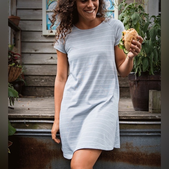 Free Fly Dockside Blue Striped Short Sleeve Bamboo Crewneck Dress - Picture 1 of 8